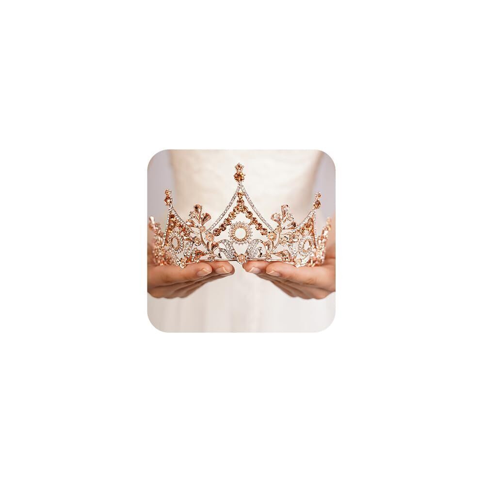 1642 Baroque Queen Crown Orange Crystal Tiara Rhinestone Princess Wedding